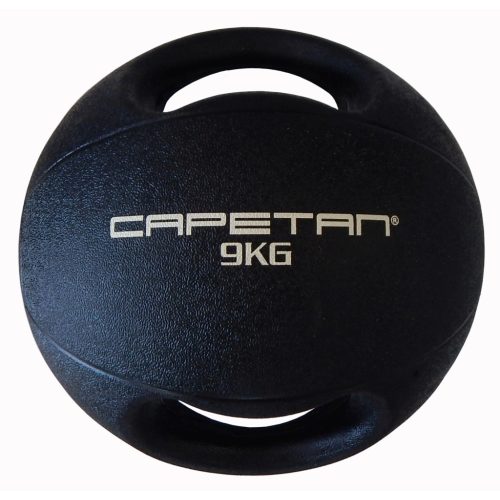 Capetan® Professional Line Dual Grip 9 kg Medizinball aus Gummi mit zwei Griffen (auf Wasser schwimmend) – 9 kg Cross Training Medizinball mit Griffen